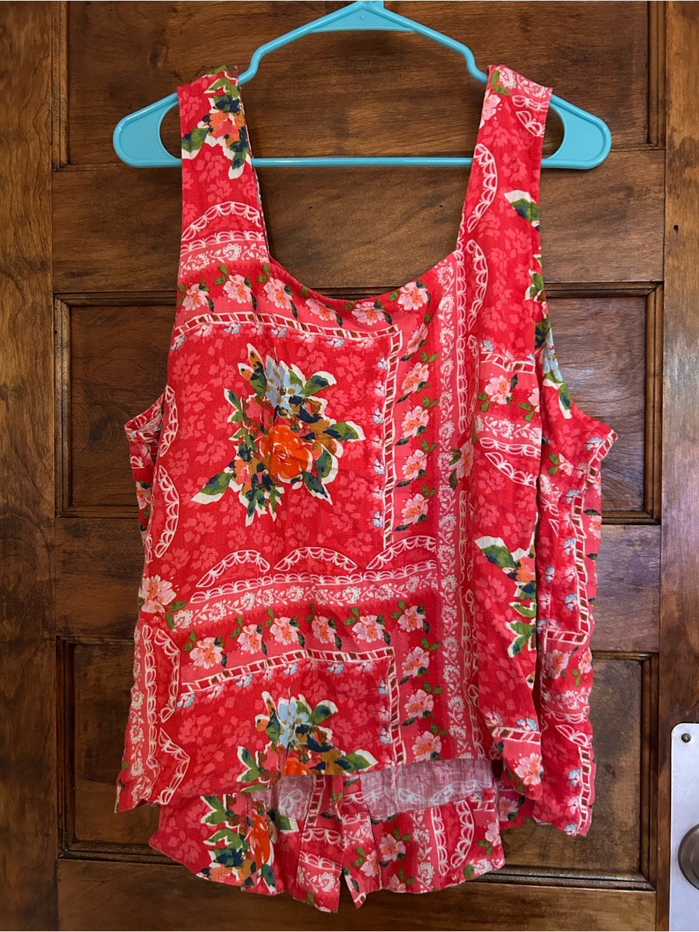 LC Lauren Conrad Red Floral Sleeveless Square-Neck Tank